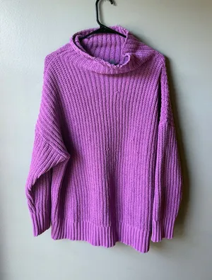 Aerie Purple Chunky Knit Oversized Turtleneck Sweater Women’s Large thumbnail 1