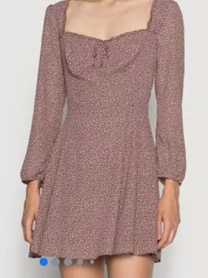 Abercrombie & Fitch Brown‎ and White Polka Dot Y2K Long Sleeve Dress thumbnail 1