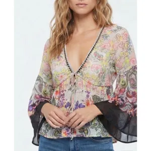 Natural Life Isabella Cotton Top M New Boho Western Black Multicolored Paisley thumbnail 10