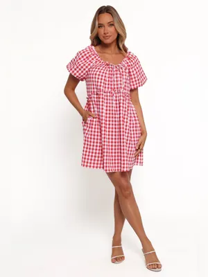 Petal + Pup Dorothea Gingham Mini Dress Red White Smocked Large thumbnail 4