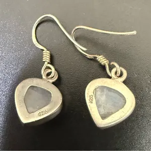 Vintage 925 Sterling Silver Small Heart Moonstone Drop Earrings 3.6g thumbnail 8