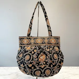 Vera Bradley Retired Black Brown Gold Paisley Boho Quilted Morgan Shoulder Bag thumbnail 10