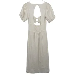L*Space Midi Dress Womens S White‎ Linen Blend Cutout Open Back Puff Slit Rush thumbnail 7