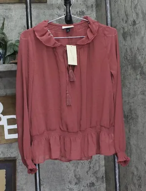 Universal Thread Womens Long Sleeve Blouse 92235298 Dark Mauve Pink XS thumbnail 1