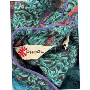 Vintage Phool Paisley Midi‎ Dress Teal Purple Mock Neck Short Sleeve India M thumbnail 12