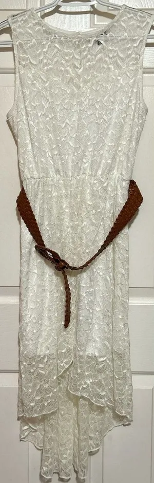 As U Wish Women's Hi Low Wrap Sleeveless White Dress w/Brown Dress‎ Size L thumbnail 1