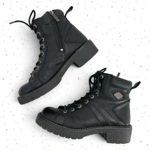 Harley-Davidson Black Leather Biker Boots Lace Up Side Zipper 84051 Heavy Duty 9 thumbnail 1