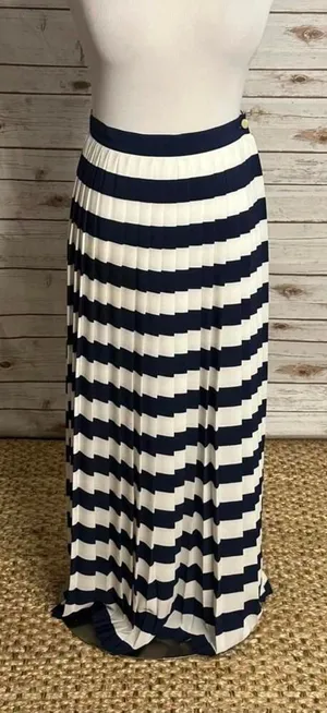 Vintage Chaus classic nautical navy/white pleated striped maxi skirt Size 10 thumbnail 1