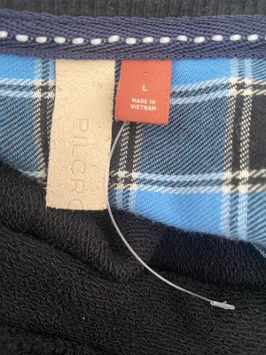 Anthropologie Pilcro Crew Neck Sweatshirt Tartan Swing Back Top Black Blue LARGE thumbnail 3