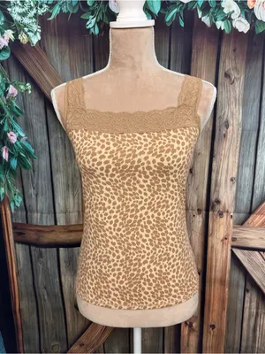 Vanity Fair Y2K Leopard Print Lace Trim Stretch Cami Tank Top Size Small 36 Tan thumbnail 2