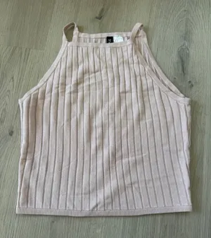 Divided Ribbed Sleeveless Knit Tank Top Camisole- Pale Pink thumbnail 1