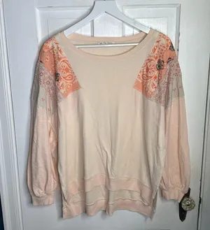 We The Free Free People Camiseta Feelin It Boho Patchwork Top in Alabaster Combo W1096 Sz S thumbnail 6