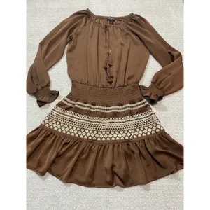 Shyanne Brown Western Embroidered Smocked Mini Dress Long Sleeve Tassels Size M thumbnail 16