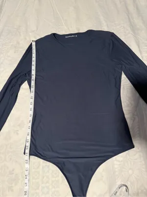 Abercrombie & Fitch navy blue Long-Sleeve Crewneck thong Bodysuit size L thumbnail 8