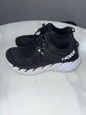 Hoka Black and White Cushioned Running Shoes thumbnail 2