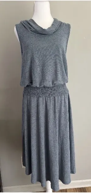 Soft Surroundings XL Tall Blue Kerry Dress Sleeveless Cowl Neck Smocked Waist thumbnail 1