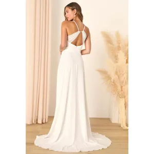NWT Lulus Romantic Inspiration White Sleeveless Faux-Wrap Maxi Dress Wedding M thumbnail 3