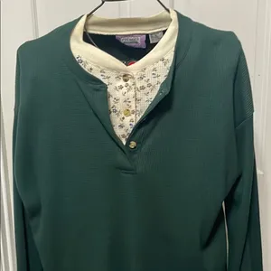 😎😎😎3 for 12$😎😎😎Premier Forest Green Polo with Floral Collar thumbnail 2