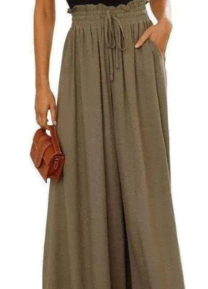 High Waist Wide Leg Palazzo Culottes Loose Pants Womens Small Olive Green Tan thumbnail 10