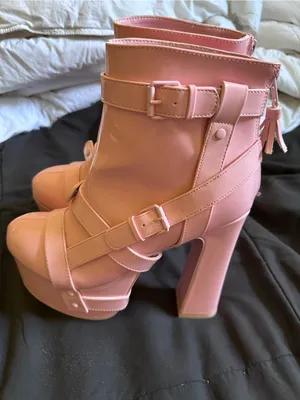 Women’s Pink High Platform Buckle Ankle Boots Size 10 thumbnail 3