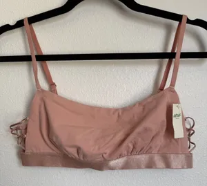NWT AERIE Sz M Square Neck Strappy Lace Up Unlined Adjustable Bra Ballerina Pink thumbnail 1