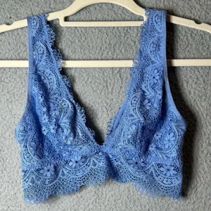 Victoria's Secret‎ Bralette Womens Small Blue Longline Lace Plunge Bralette thumbnail 1