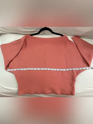 Off-the-Shoulder Ribbed Sweater Top Peachy Rose Size L thumbnail 4