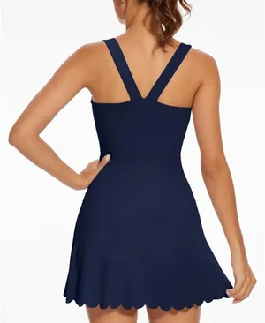 Tennis Dress with Scalloped Edge Athletic Workout Dresses Navy Blue thumbnail 2