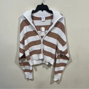 NWT OFFLINE By Aerie Full Zip Sweater stripped size XL Beach Dune women’s thumbnail 8