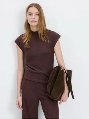 Mango HIGH COLLAR T-SHIRT Burgundy Small New thumbnail 4