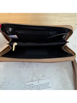 Women's Metallic Bronze Wristlet Wallet with Power Bank & USB Charger thumbnail 2