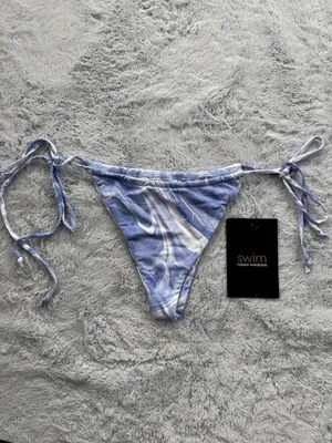 Naked Wardrobe Swim String Side Tie Bikini Bottoms Blue Marble Swirl XS thumbnail 3