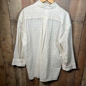 Zara Ivory Ecru Openwork Embroidery Shirt Medium Eyelet Button Up Blouse Boho thumbnail 8