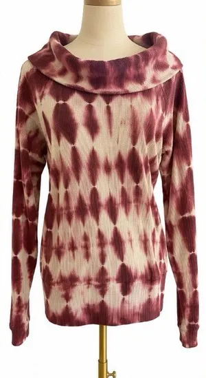 Anthropologie Pilcro Tie Dye Waffle Knit Cowl Neck Burgundy Medium Thermal thumbnail 1