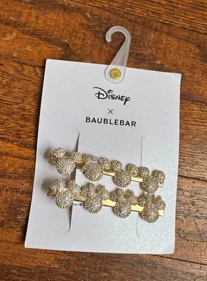 Disney X Baublebar Mickey Minnie Mouse Hair Clips Crystals Gold Barrette New NWT thumbnail 1