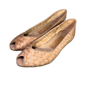 Vintage Town Dales Womens Size 7.5 Tan Woven Leather Peep Toe Shoes Flats Wedge thumbnail 2