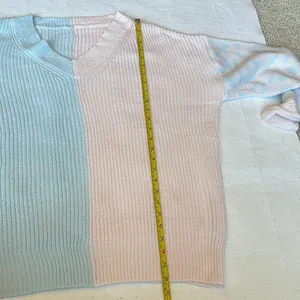 New Colorblock Baby Blue & Pink Sweater with Animal Print Sleeves Oversized S thumbnail 6