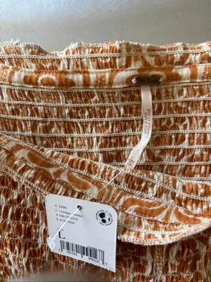 Free People In The Groove Smocked Strapless Tube Top Boho Ivory Orange L NWT thumbnail 4