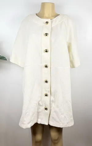 H&M Cream Tweed Button Front Dress Sz M Short Sleeves Shift HM H M Preppy thumbnail 1