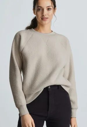 Everlane the Renew Fleece Raglan Sweatshirt Sandstone Small thumbnail 1