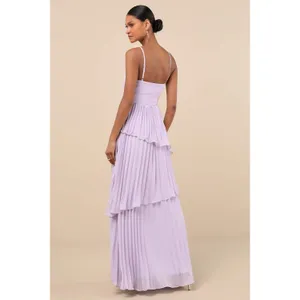 NWT Lulus Jehona Lavender Pleated Tiered Maxi Dress Bridesmaid Holiday Gala Sz M thumbnail 4