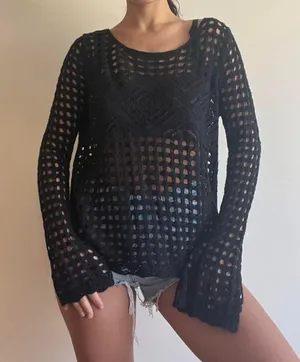 BLACK CROCHET BEACH TOP Size L thumbnail 5