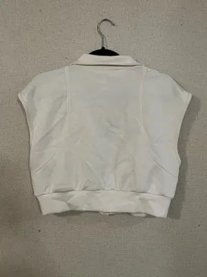 Cream white cropped zip up vest thumbnail 2