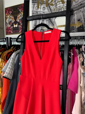 Alice + Olivia Callie Asymmetrical Drape Dress Cherry Red Sleeveless Mini 0 EUC thumbnail 3