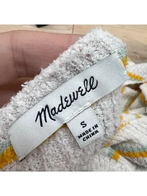 Madewell Striped Short Sleeve Knit Top White Yellow Casual 70s Retro Size Small thumbnail 7