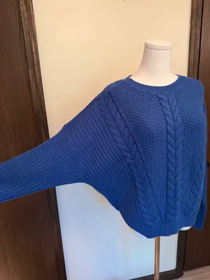 Tommy Hilfiger blue cable knit crewneck long sleeve sweater thumbnail 4