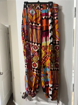 Vibrant Multicolor Boho Print Harem Pants Red Size L thumbnail 5