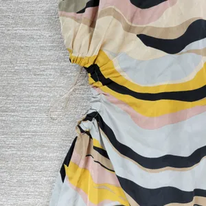 Sugarlips Lourdes Cut Out Dress Womens Large Yellow Tan Ruched Midi Silky Lined thumbnail 2