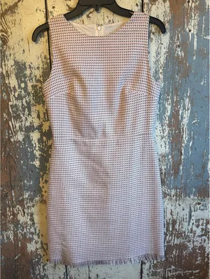 Ann Taylor Loft Sleeveless pink black tweed dress fringe hem, size 2P Petite thumbnail 2
