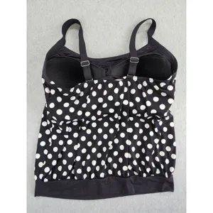 Lands End Wire Free Swim Top Size 12 D‎ Swimsuit Black w/ White Polka Dots thumbnail 2